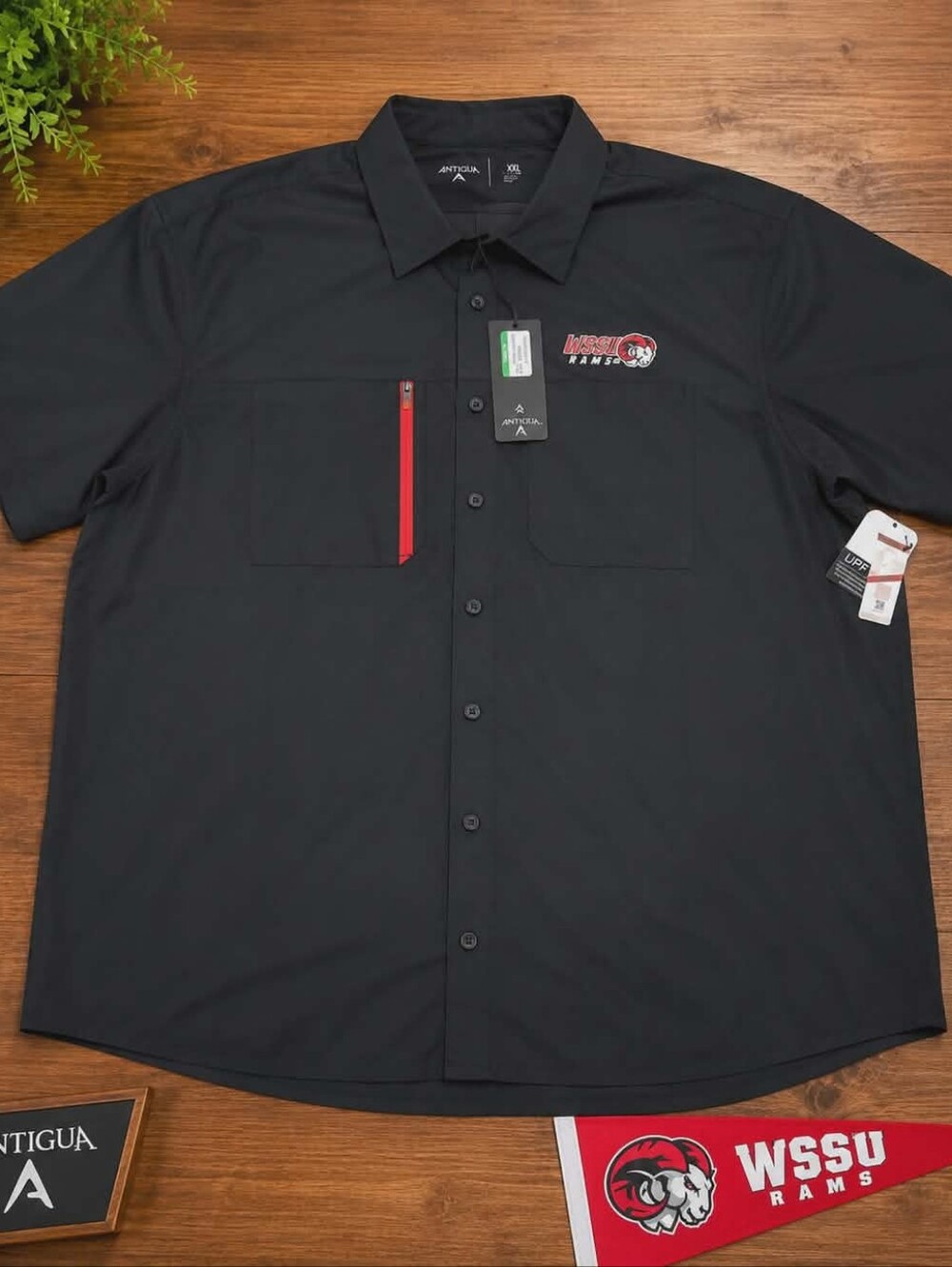 Antigua WSSU Rams Button Front Shirt Men’s XXL NWT Black UPF 50+ Kickoff Perform